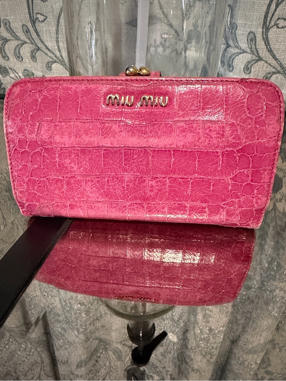 MiuMiu Pink and gold kisslock medium sized Wallet